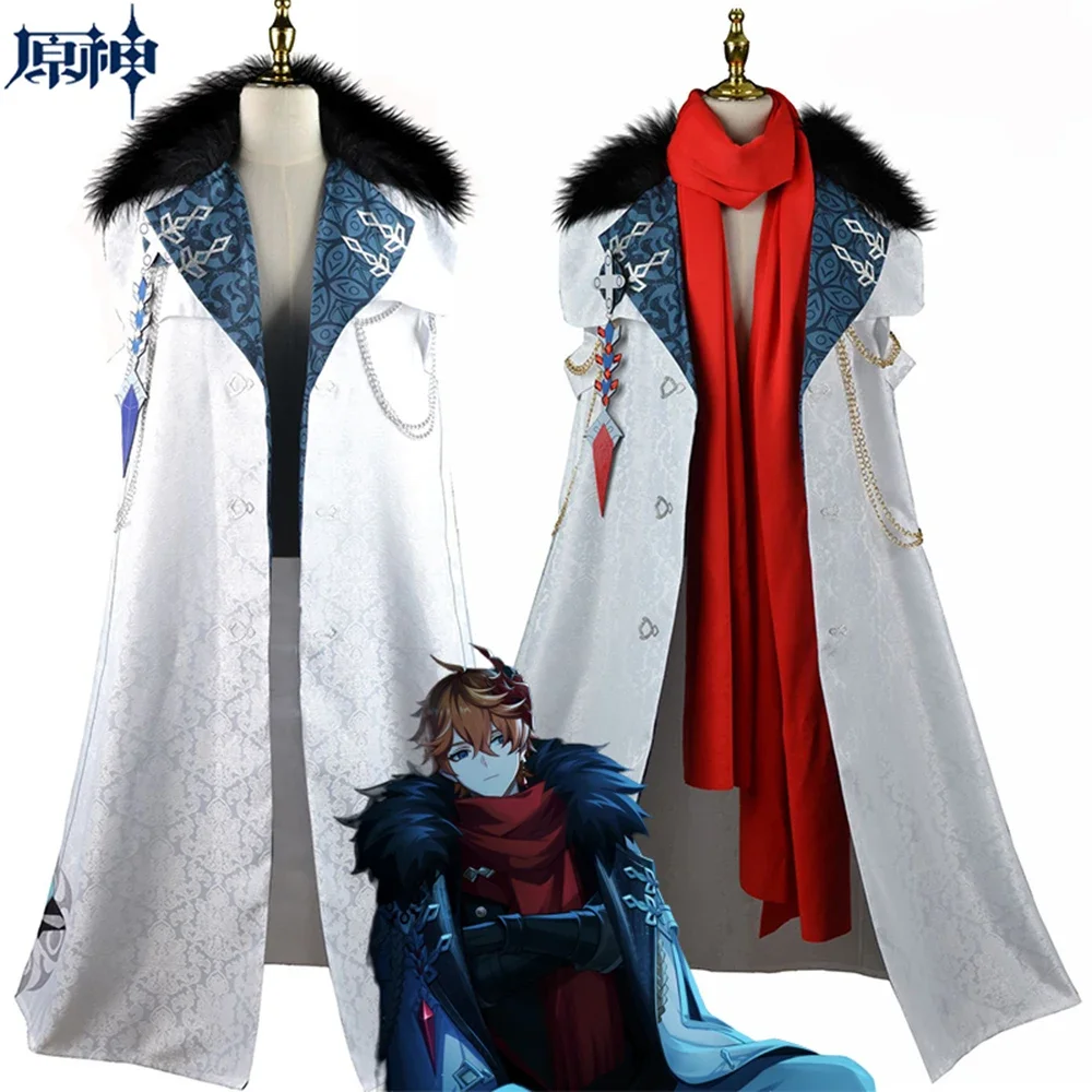 Game Genshin Impact Fatui Cosplay Cloak Tartaglia Cosplay Costume Halloween Executive Officer Clothes Cloak Winter Night's Lazzo