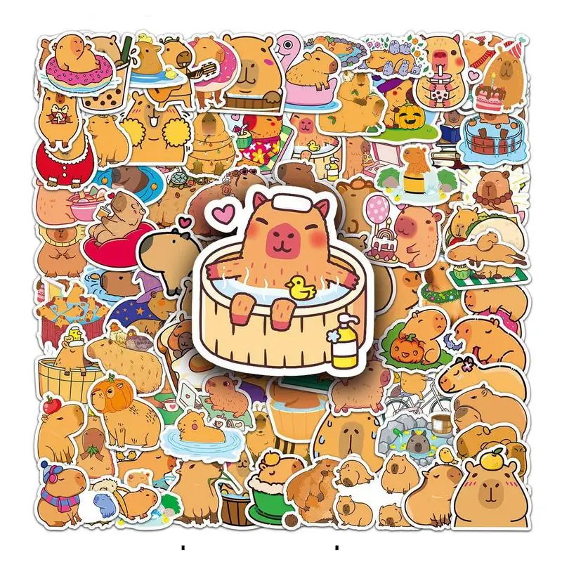 

Cartoon Capybara Stickers 100 Pieces Water Bottle Sticker Capybara Art Decals Animal Stickers Graffiti Art Reusable Decorative