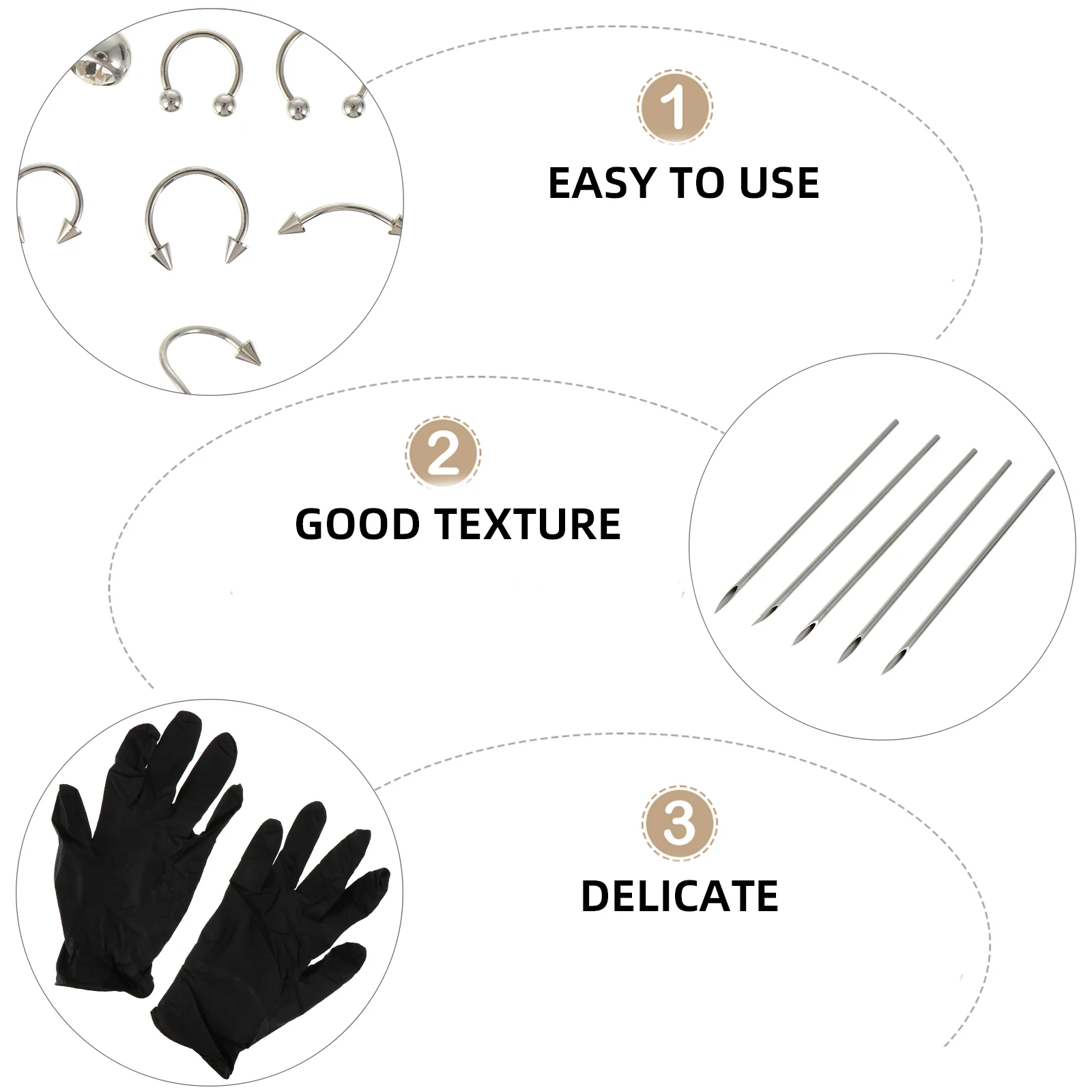 

17pcs Body Piercing Set Stainless Steel Jewelry Needles Ear Nose Lip Clamp Safe Durable Beauty Salon Family Use