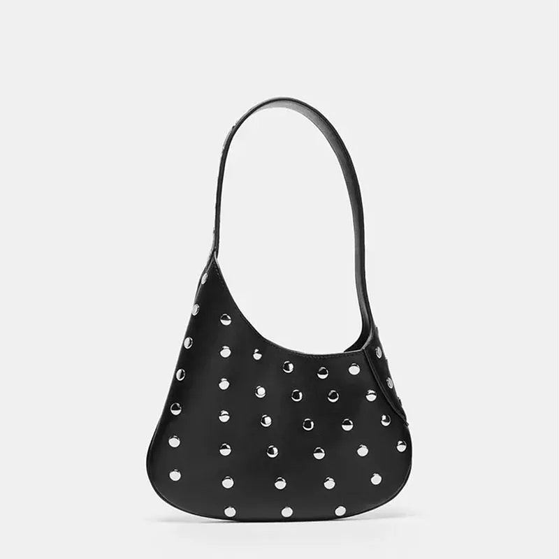 Trendy Rivet Underarm Bag Shoulder Bag Fashionable Handbag Personality Cross-Border Style PU Material Work Shopping Travel