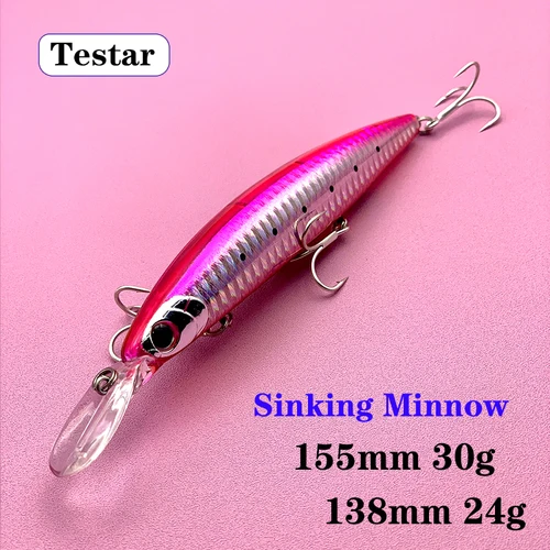 Imagen 1 del producto Señuelo de pesca Testar de 155mm, 30g, 138mm, 24g, cebo de pececillo hundido de fundición larga costera, Wobblers artificiales de curricán, Jerkbait, Lucio
