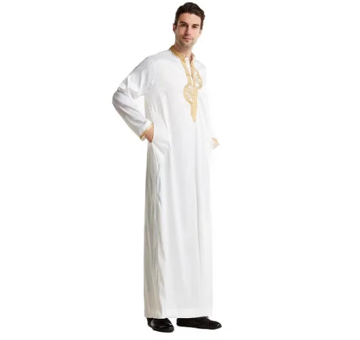 Thobe vendita di fabbrica cotone uomini musulmani abbigliamento popolare ricamato manica lunga arabo Thobe uomini islamici vestiti Daffah