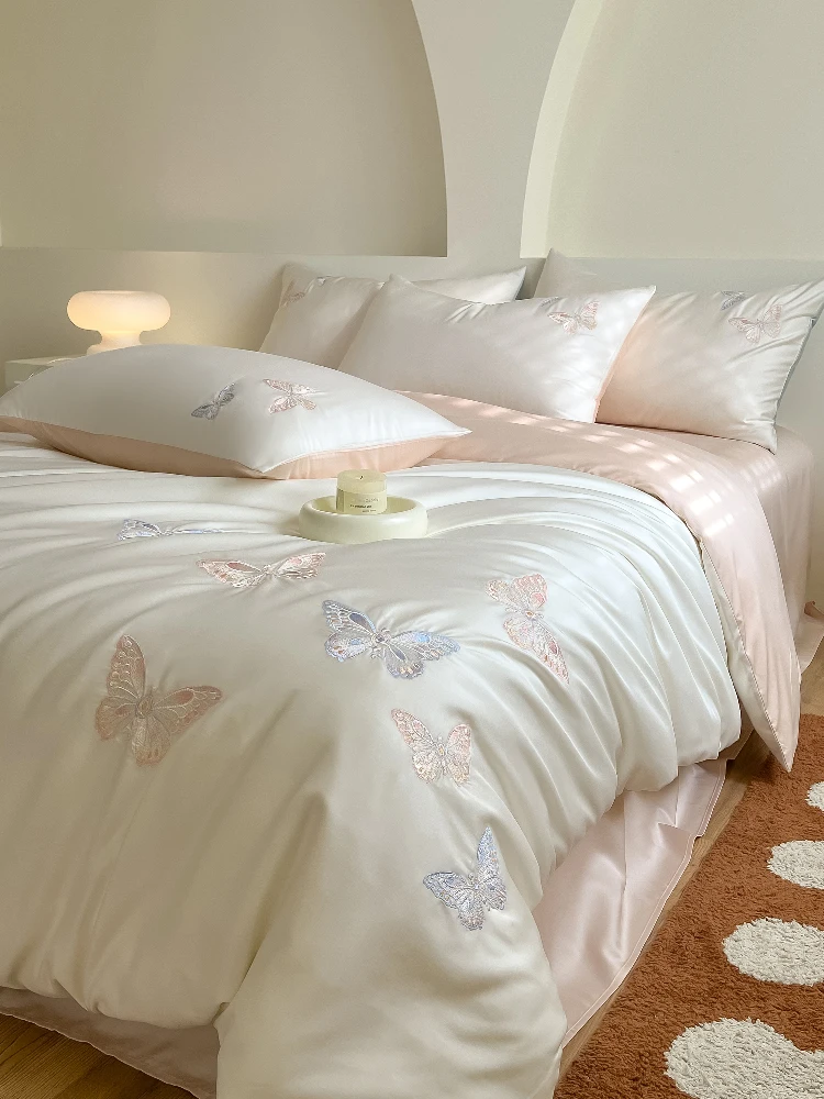 

Embroidery Ice Silk Bedding Set Cool Sensation Four Piece Suite French Style High Density Lyocell Cotton ...