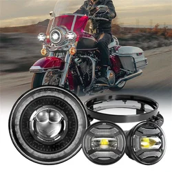 Motorcycle 7 Inch LED Headlight For Harley Davidson Electra Glide Softail Fat Boy Touring with 4.5 Inch Fog Lights Mounting Ring