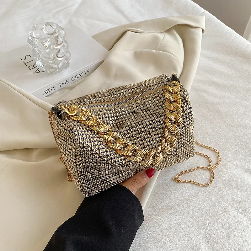 1PC Full Version Rhinestone Bucket Bag Sparkling Chain Ball Bag Women's Mini Hand-Held Crossbody Bag