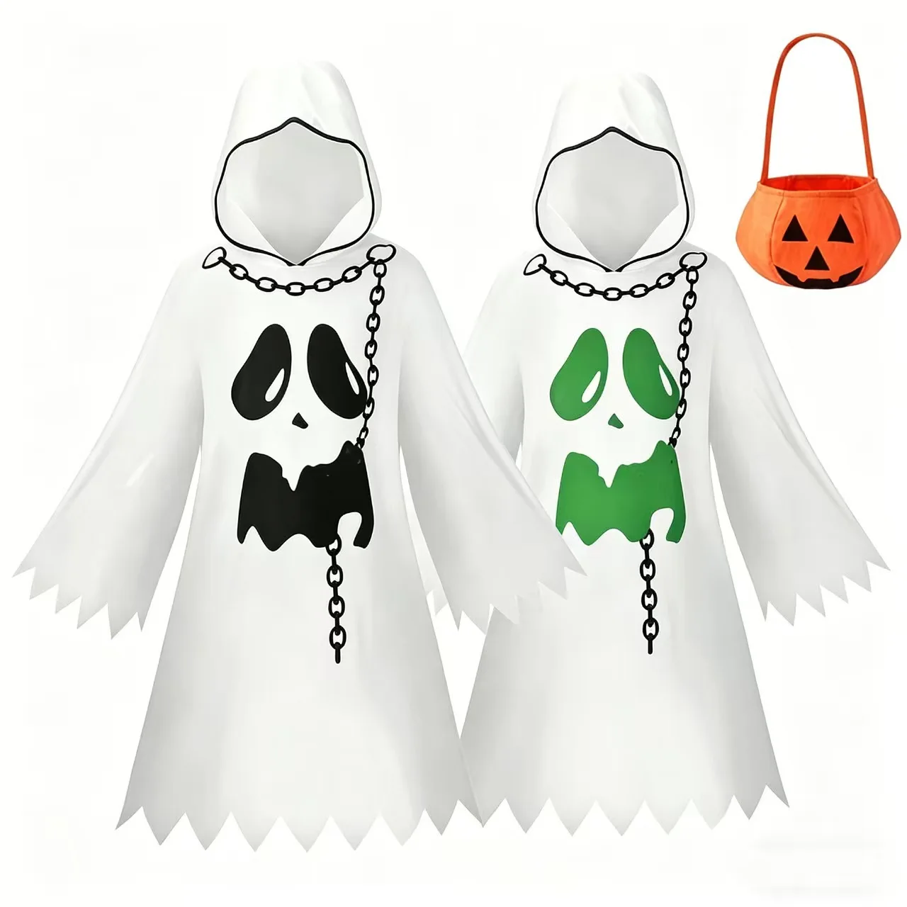 Ghost Cloak White and Black Costume Vampire Cosplay Horror Theme Clothes Role Play Outfit Halloween Carnival Party view 4