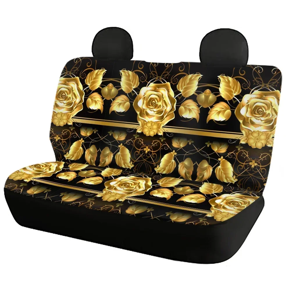 Gothic Golden Flowers Printed Heavy-Duty Car Interior Seat Covers for Women New Fashion Luxury Design Front/Back Seat Protector