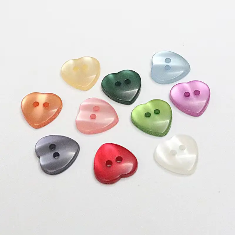 50pcs 12.5mm/15mm Pearl Resin Button Heart Shape 2-Hole Plastic Button Garment Accessories Sewing DIY for Childern's Clothing