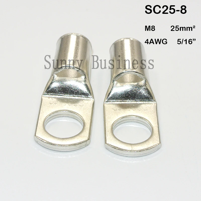 50Pcs SC Type Wire Nose Terminal SC25-6/8/10/12 Bare Copper Battery Block Lugs Hole 6mm 8mm 10mm Crimp Cable Connector