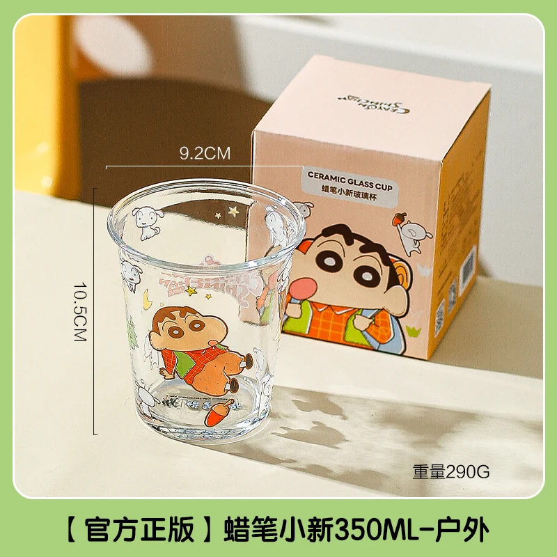 Taza de vidrio de crayón Shin Chan Kawaii, vaso de jugo de dibujos animados, taza de leche y agua potable para el hogar, taza de café con patrón impreso, 350Ml