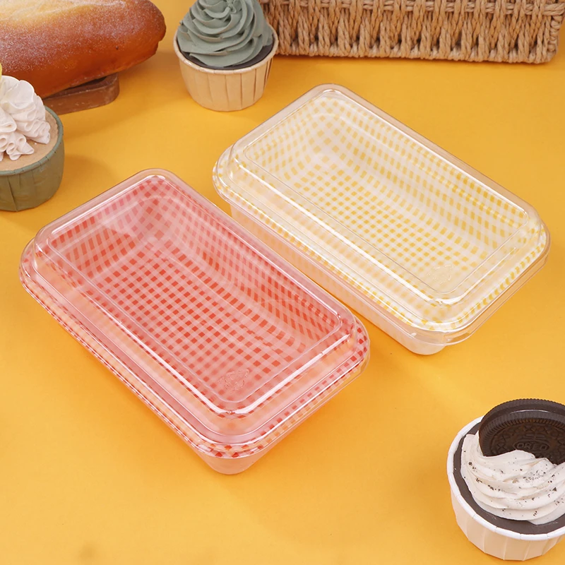 Caja de embalaje de plástico Rectangular desechable a cuadros con tapa, caja de paquete de venta de pastel de crema, contenedores de pan de Sushi Bento para Picnic, 10 Uds.