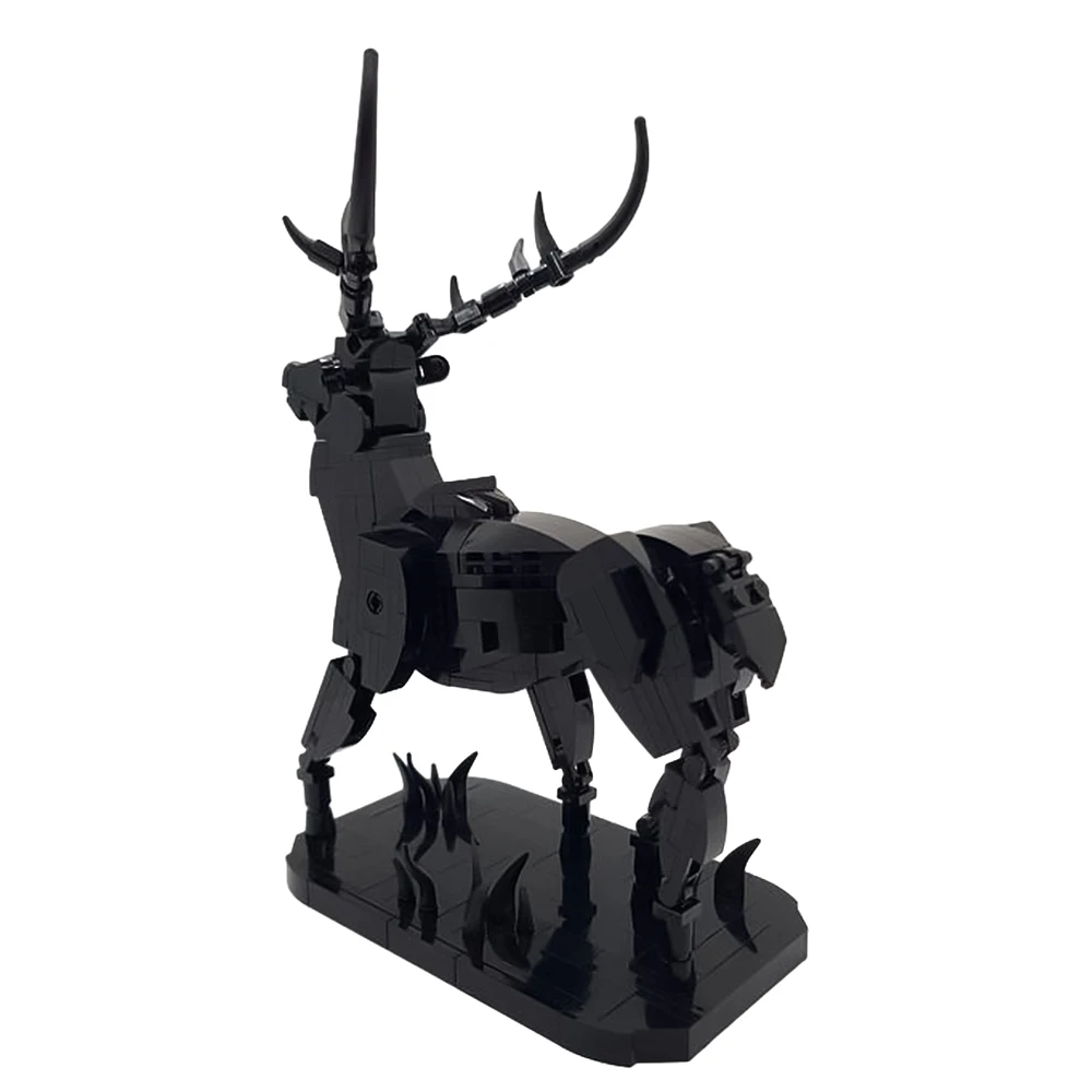 MOC Cervus Elaphus Building Blocks Black Stag Static Statue Bricks Assemble Toys Stag Statue Bricks Kids Birthday Gifts Toys