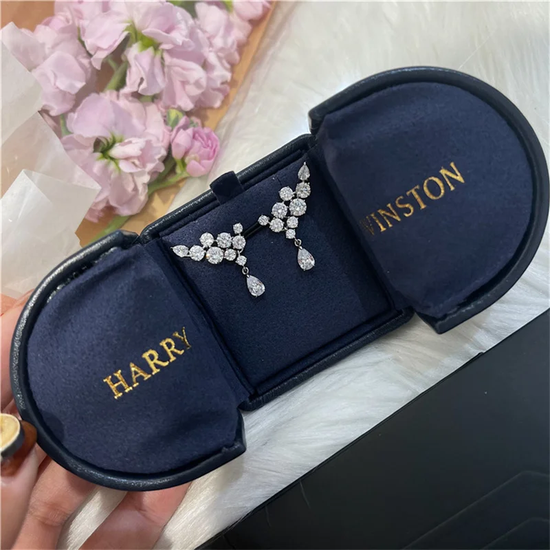 Flower Cluster Brocade Cluster Earrings Fashion High Grade 925 Sterling Silver High Carbon Diamond Banquet Wedding Luxury Temper