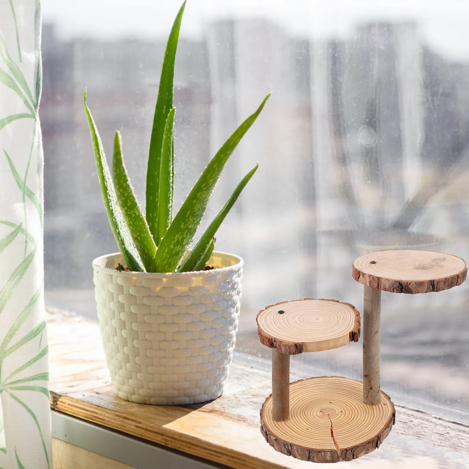 1Pcs Solid Wood Plant Stand Multi-Functional Balcony Flower Pot Holder Bonsai Display Rack Cake Dessert Serving Base Home