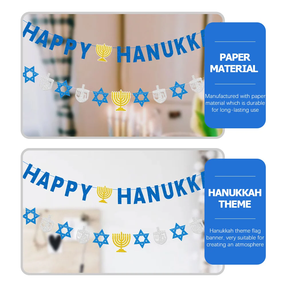 

2Pcs Hanukkah Decorations Banner Star of David Theme Party Hanging Bunting for Indoor Outdoor Celebration Mantel Garden Yard