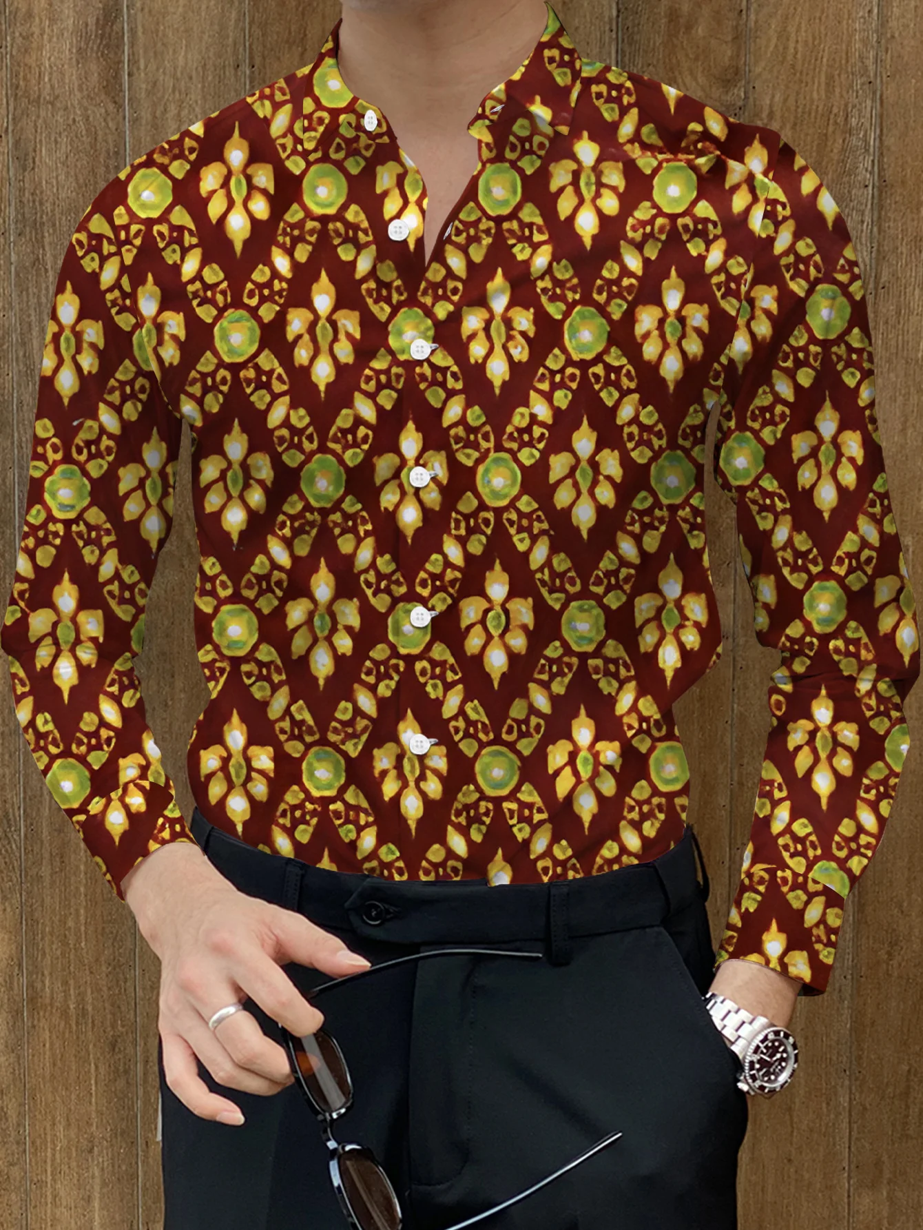 New Men's Shirt 3D Simple Line Print Clothes Fashion Button Lapel Street Trend Men's Hawaiian Long Sleeve Shirt，