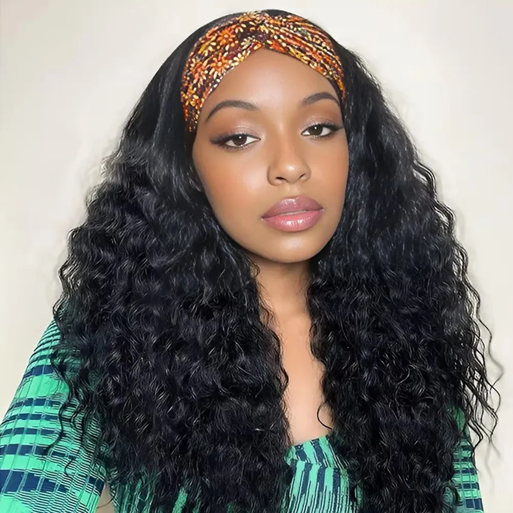 

40 42 Inch Colored Natural Human Hair Wigs Headband Deep Wave Human Hair Wig Deep Wave Headband Wig for Women 200 Density