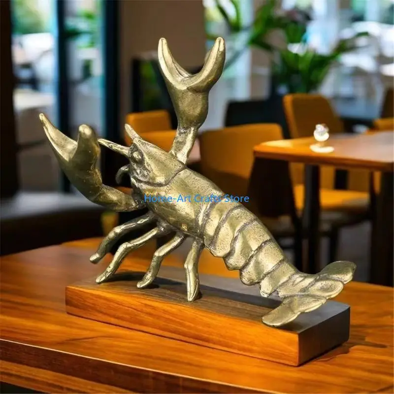 Y3NA Brass Lobsters Figurine Retro Crawfish Satute Pen Holders Home Decorations Decorative Brass Animal Ornament for Office