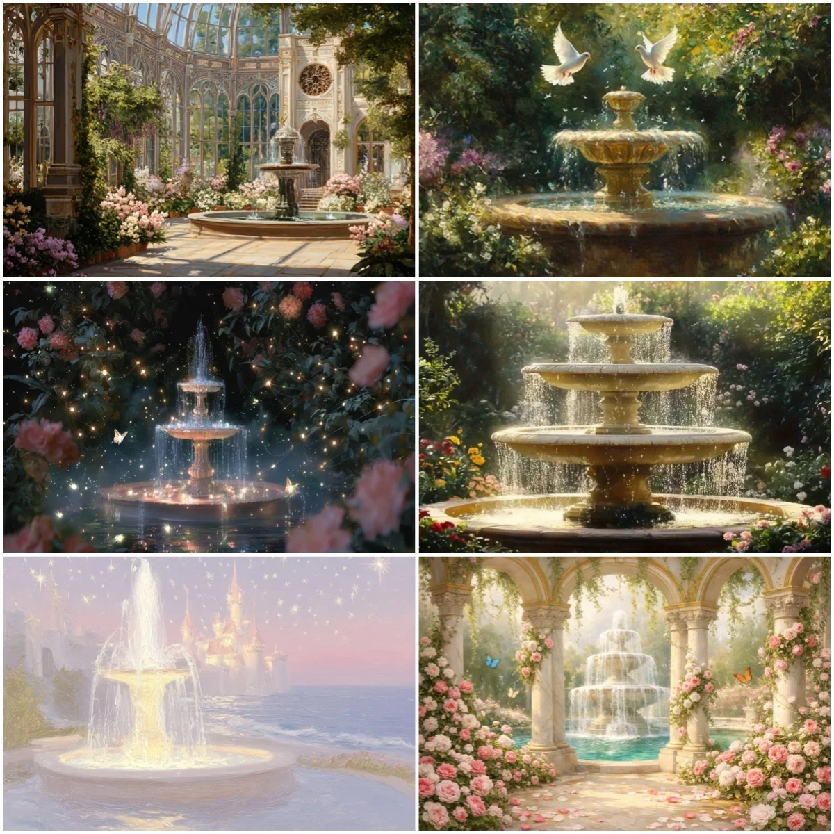 

Elegant Water Fountain Garden Scene Backdrop Swan Peacock Decor Birthday Gift Wedding Party Banner Photoshoot Background Studio