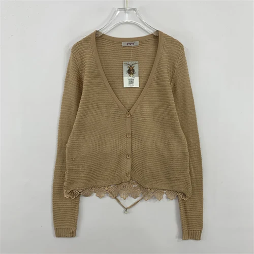 Cardigan Retro de Malha Fina Vintage para Primavera e Outono, Estilo Leve com Decote em V, Ajuste Slim, Cor Pura