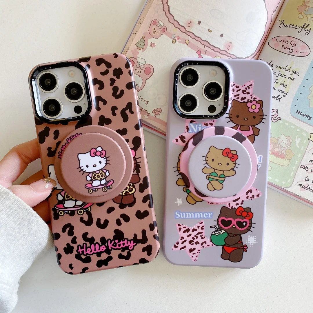 럭셔리 레오파드 비키니 헬로 키티 전화 케이스 아이폰 15 14 프로 맥스 Magsafe 무선 충전 충격 방지 뒷면 커버 Funda ﻿