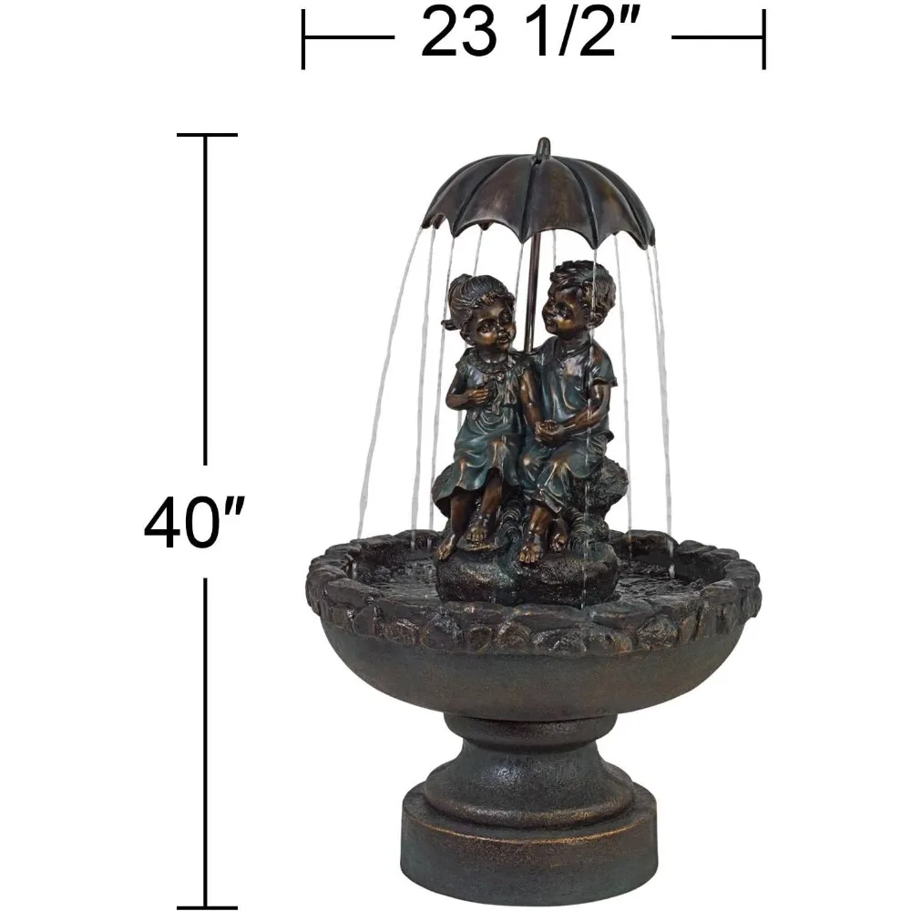 Boy and Girl Under Umbrella Outdoor Floor Water Fountain 40