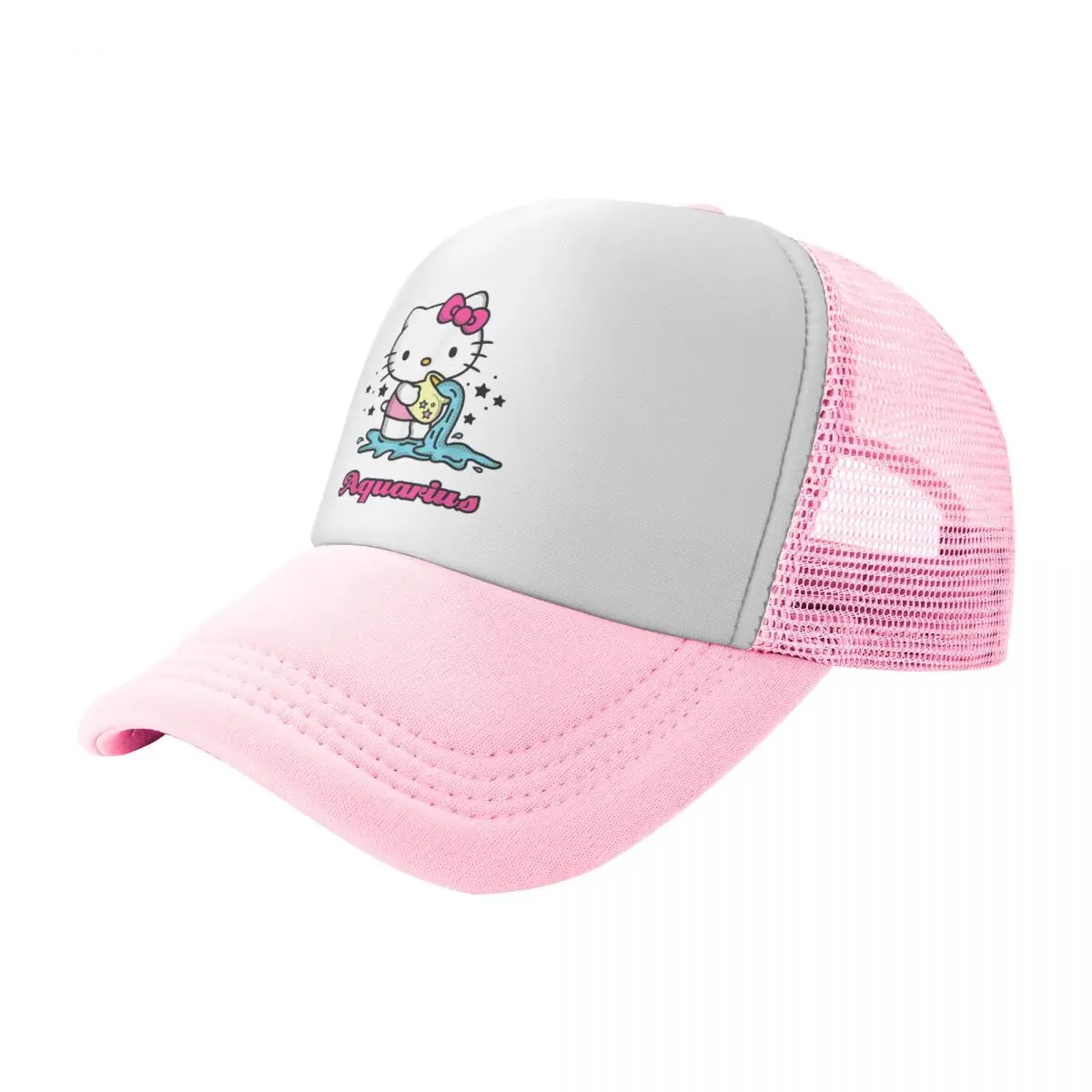 Hello Kitty Zodiac Aquarius Trucker Hats Unisex Vintage Hats Sun Hat Fishing Hat Adjustable Polyester Mesh Baseball Cap Summer