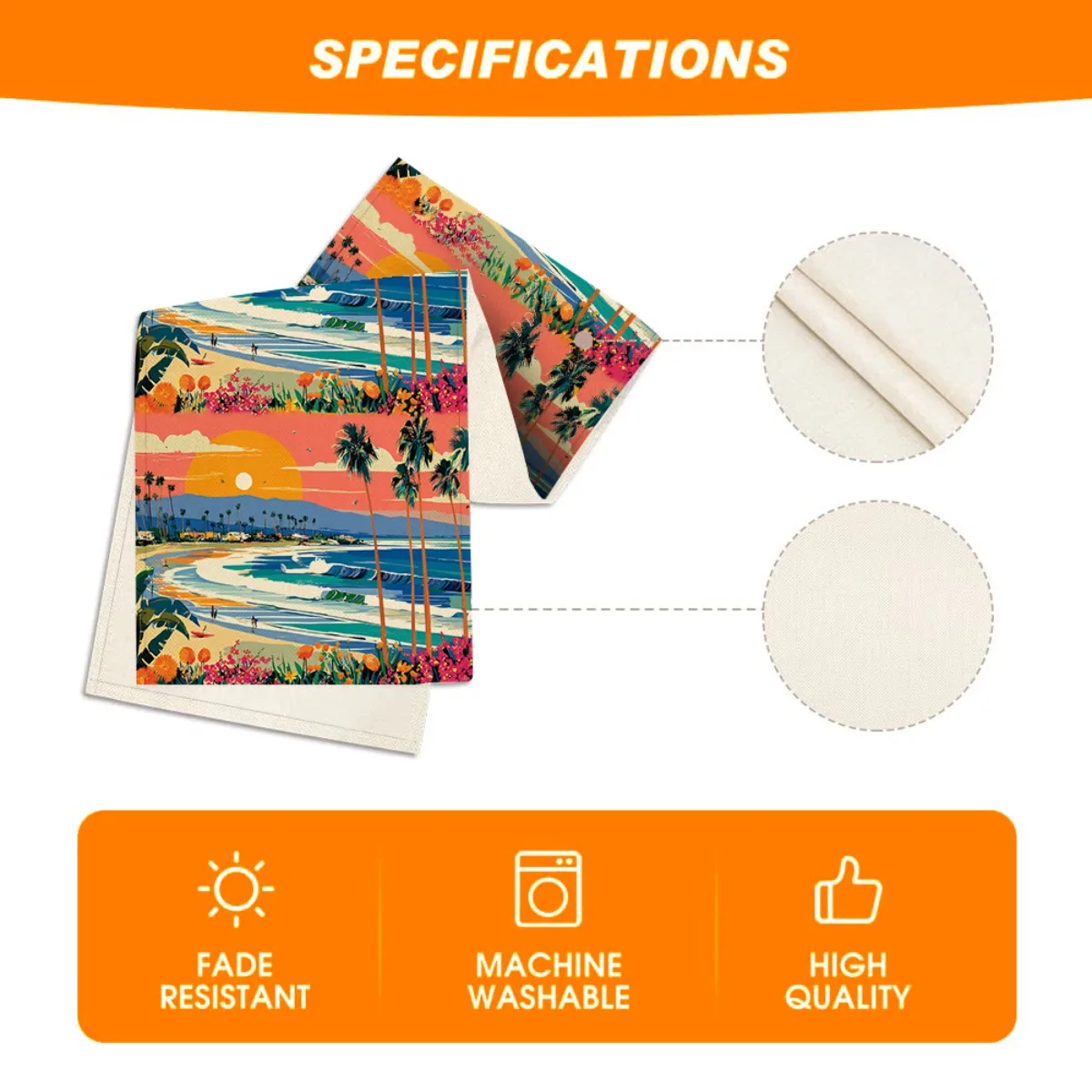 مفرش طاولة للزينة على طراز غروب الشمس على الشاطئ الاستوائي، قماش طويل مطبوع لتزيين الحفلات والمطبخ وديكور سطح الطاولة في المزرعة #5