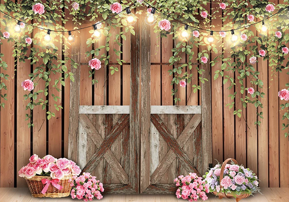 

Johnson floral Wood Flower Light barn door backdrops High quality computer print wedding Photography Studio Backgrounds