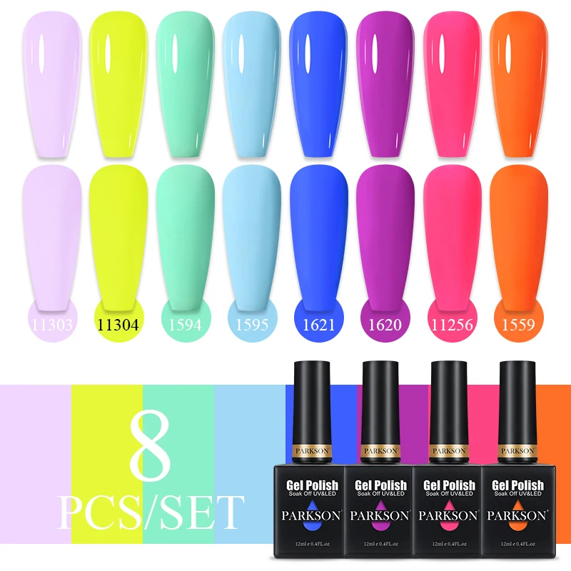 Parkson 8 teile/satz 12ML Gel DIY Nagellack Helle Rosa Semi Permanent Soak Off UV LED Gel Lack Nail art Design Maniküre Kit