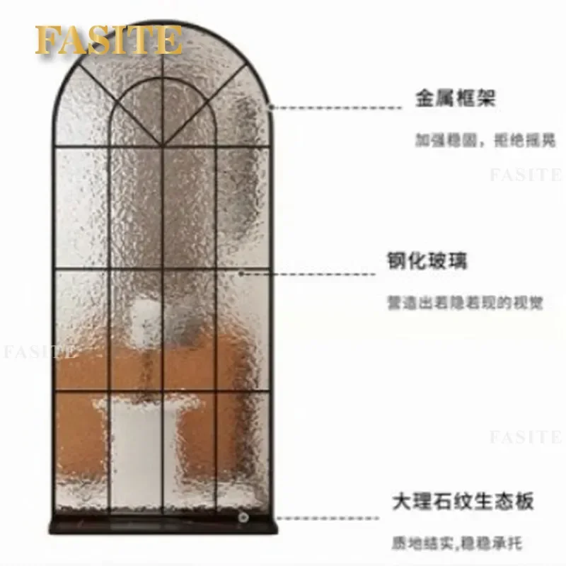 For Living Room Entrance Partition Arched Screen Cream Simple French Changhong Glass Carbon Steel Home Removable Divider