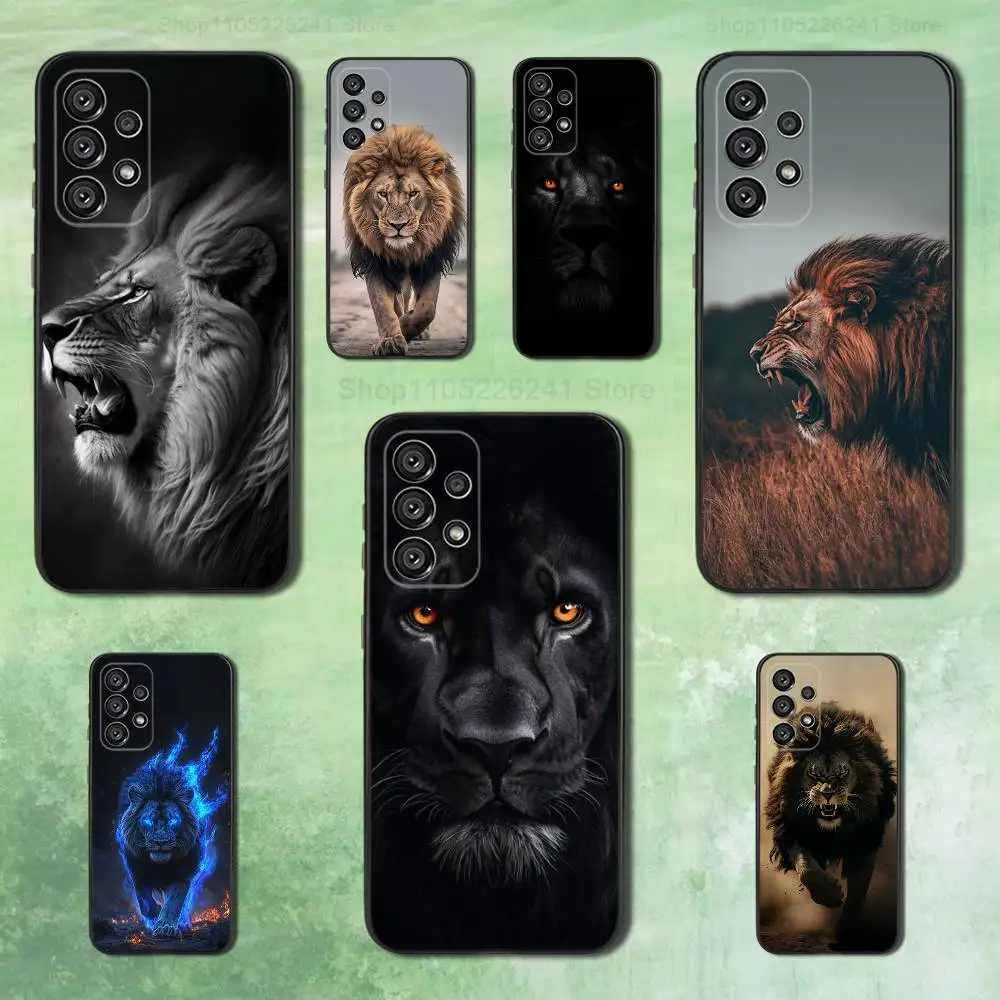 

Animal Cool Lion Phone Case For Samsung Galaxy A73,31,32,72,41,53,52,71,22,5G,Note,J7,8,9 Soft Black Silicone Cover