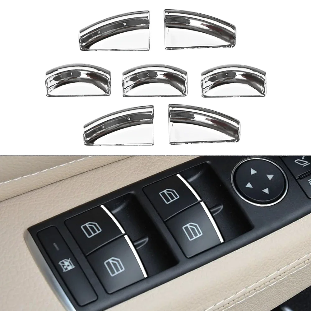 

7pcs Chrome Car Door Window Lift Button Sticker Sequins for Mercedes Benz E W212 C W204 GLK X204 ML GL W166 X166 Accessories