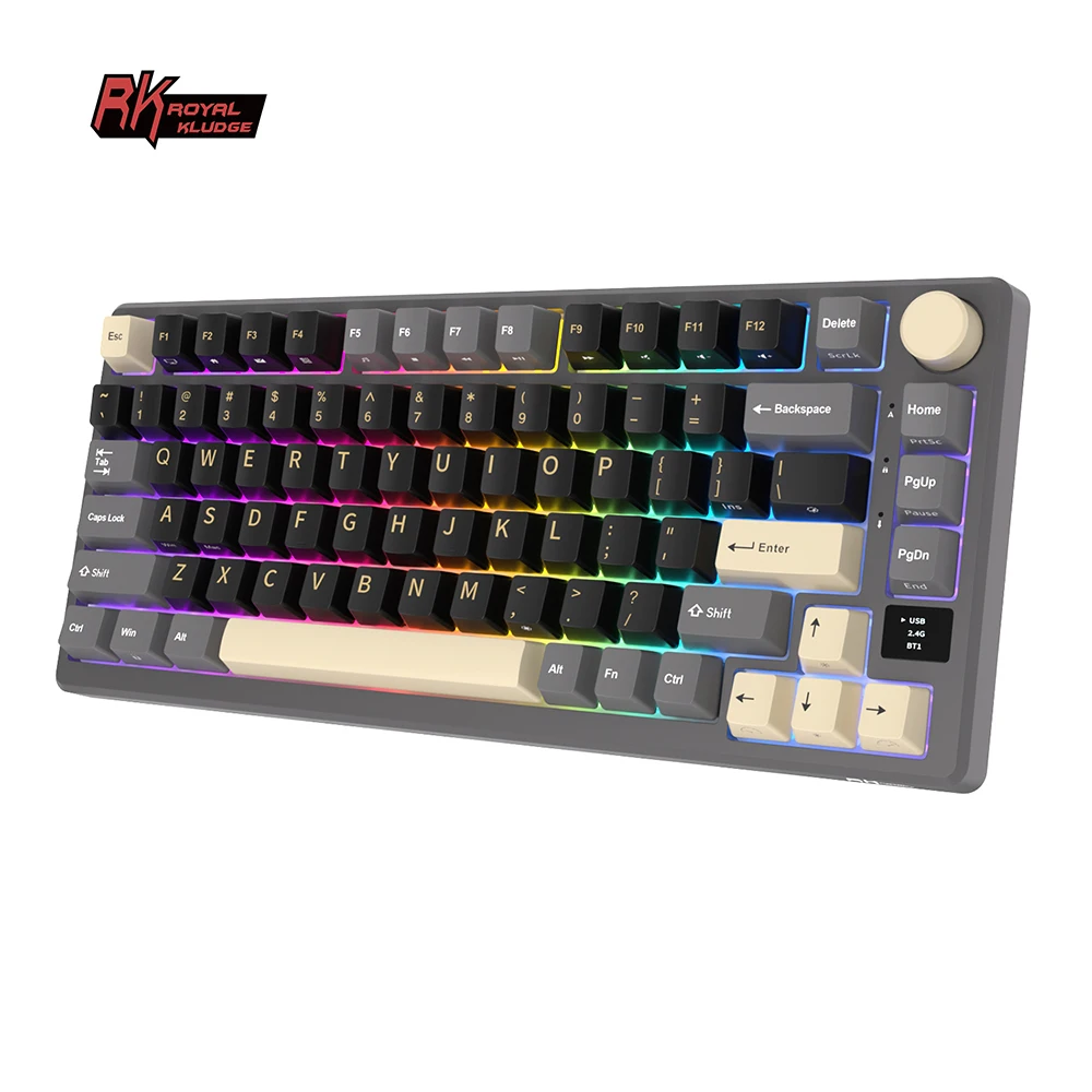 RK ROYAL KLUDGE RK M75 Gasket Mechanical Keyboard 81 Keys RGB Backlit Hot-Swappable 2.4G Wireless/Bluetooth/USB-C Gamer Keyboard