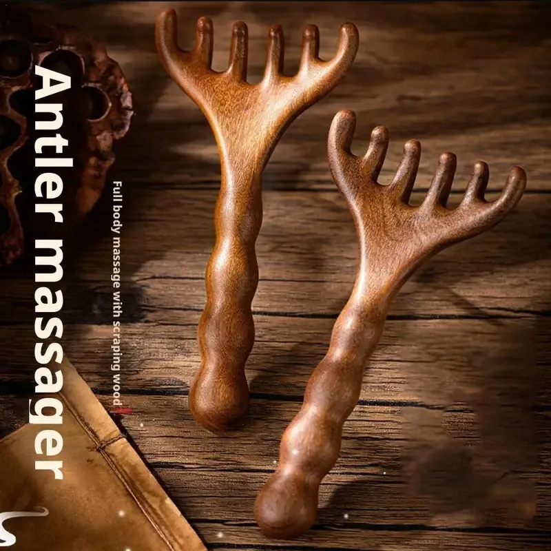 Five-Claw Head Meridian Massage Comb Anti-static Natural Wooden Wide Tooth Gua Sha Tool Scratcher Spa Promote Blood Circulation