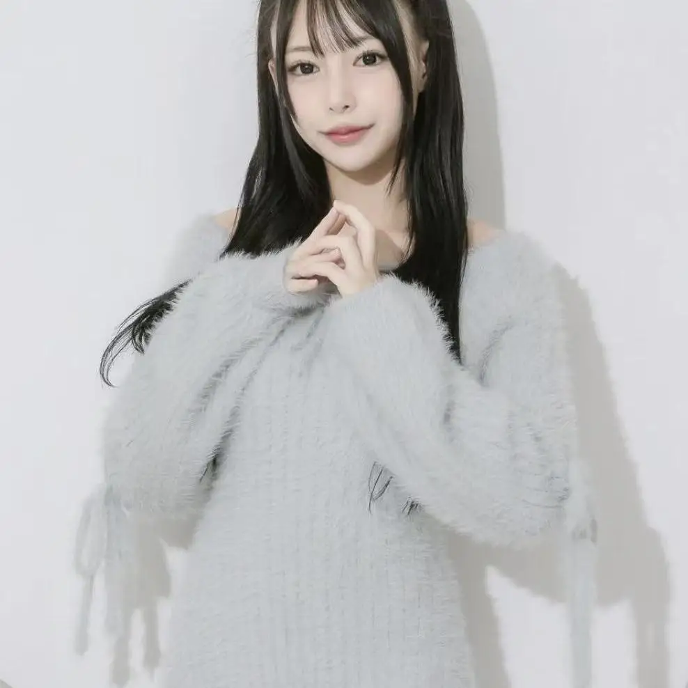 فستان قصير محبوك على الطراز الياباني أنيق برقبة دائرية وأربطة وأكمام طويلة وخصر عالٍ للنساء للخريف #3