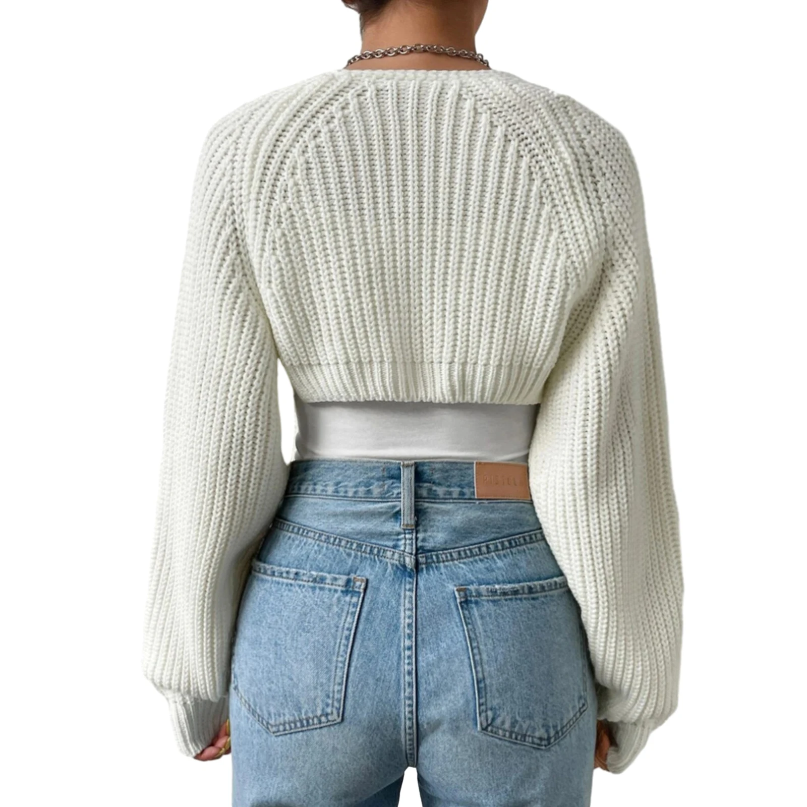 Women's Aesthetic Open Front Cropped Cardigan Long Sleeve Solid Color Ribbed Knit Shrug Sweater Bolero Tops