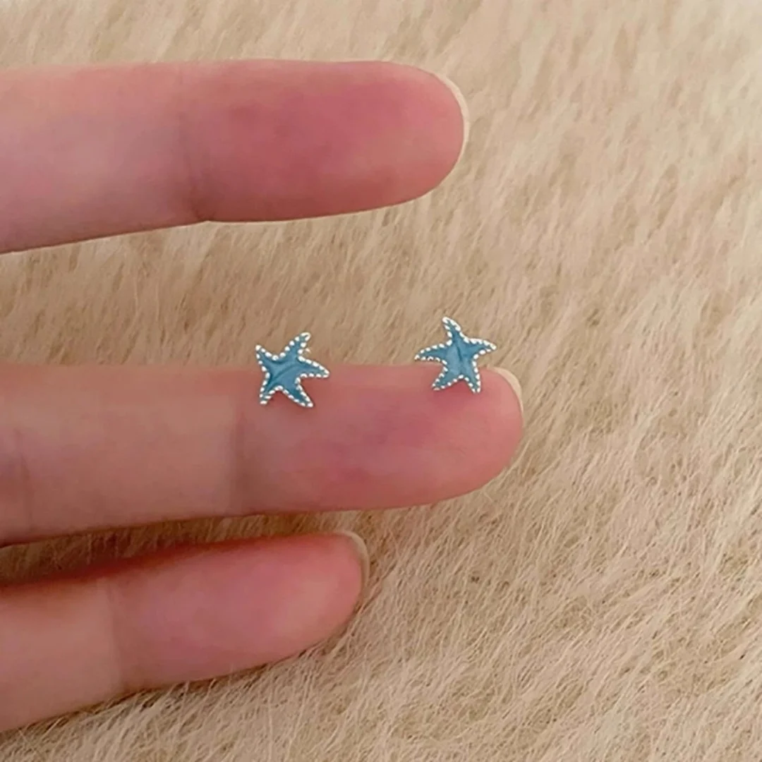 Uini-Tail new listing 925 sterling silver cute blue starfish earrings personality fashion tide sense allergy accessories ED500