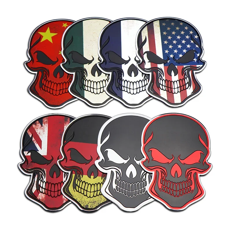 United States British France Germany Italy National Flag Demon Skull Metal Car Side Body Sticker Decal Emblem Badge