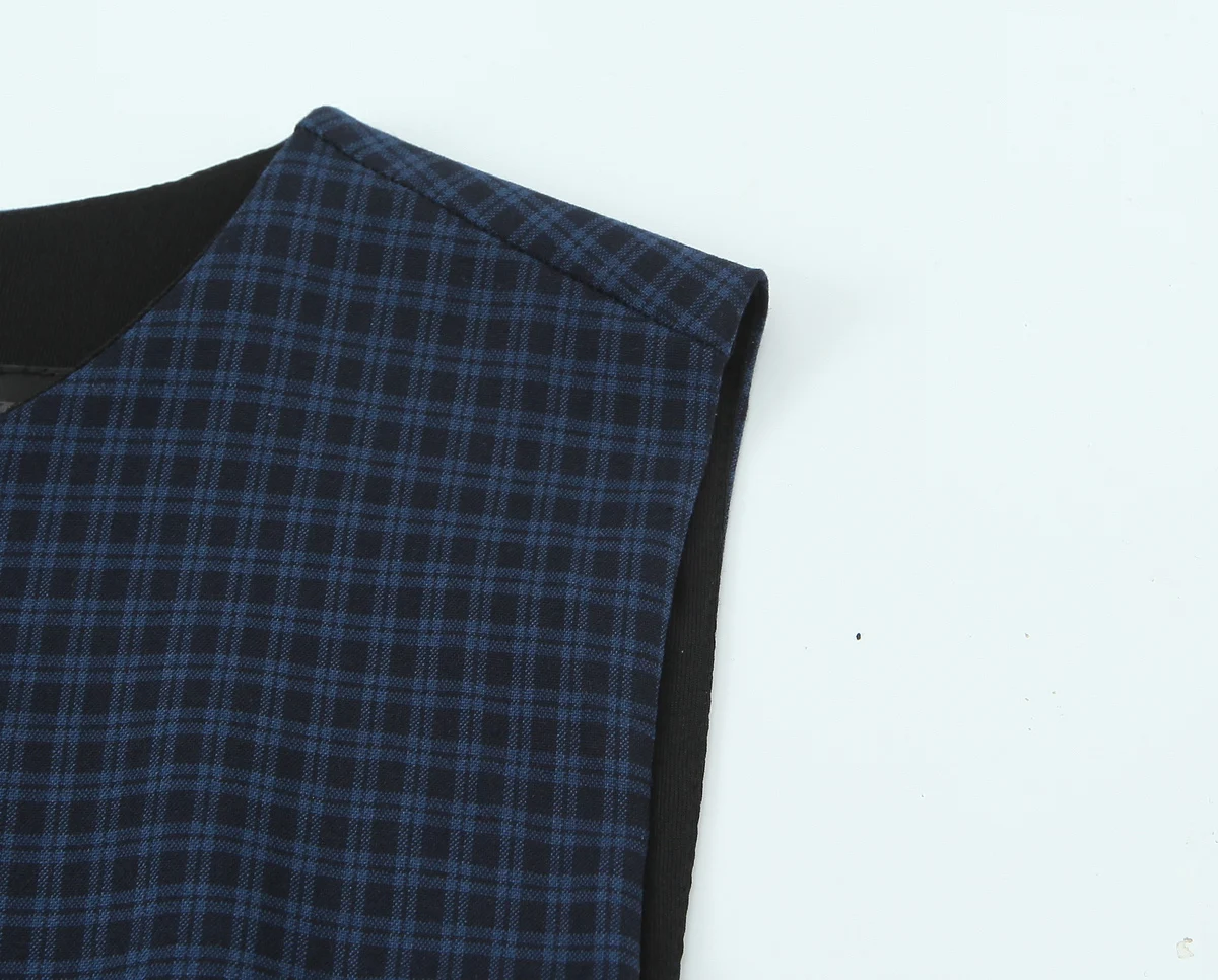 Mulheres o-pescoço sem mangas cintura cortada magro em camadas babados splice moda elegante xadrez quente menina sexy colete mini vestido feminino