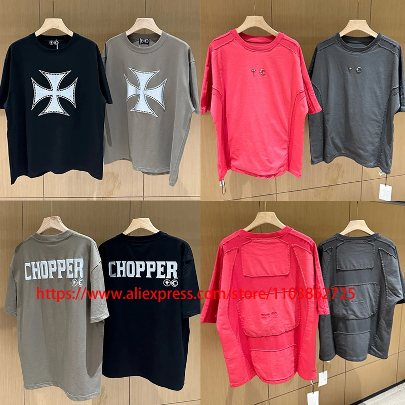 

New Fashion Thug Club T-shirt Studded Star Moon Metal Patchwork Design Washing Do Old Casual Thug Club Short-sleeve Tee