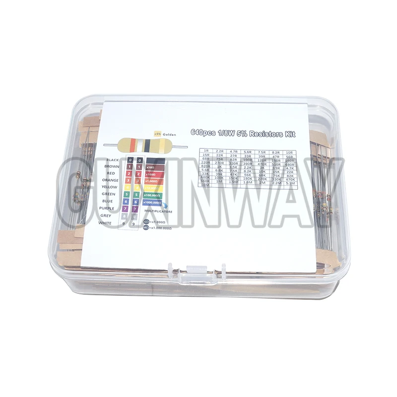 1/8W 5% 640pcs 64 Values 1R - 10MR 0.125W Carbon Film Resistors Assorted Kit Set