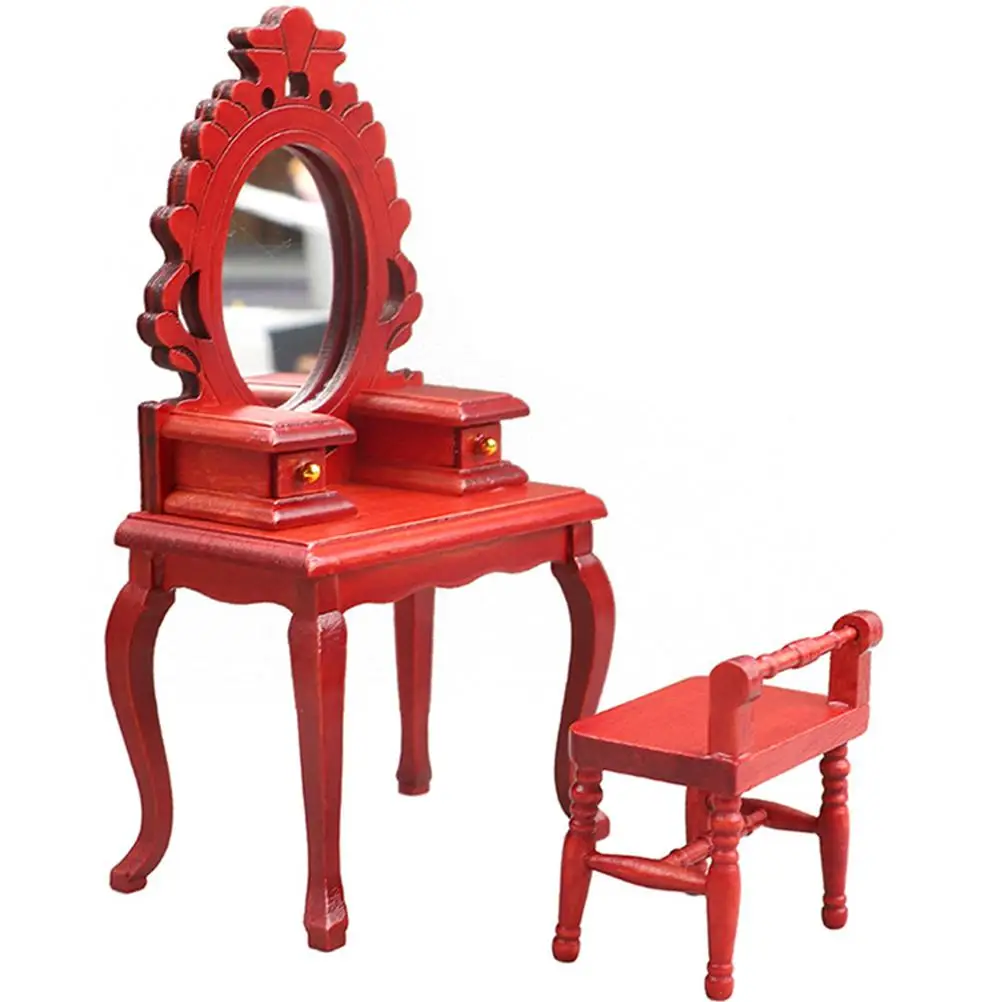 

2 Pcs Wooden Dressing Table Stool Vintage Model House Furniture Miniature Bathroom Decoration 1 12 Scale Doll Sets Bedroom Decor
