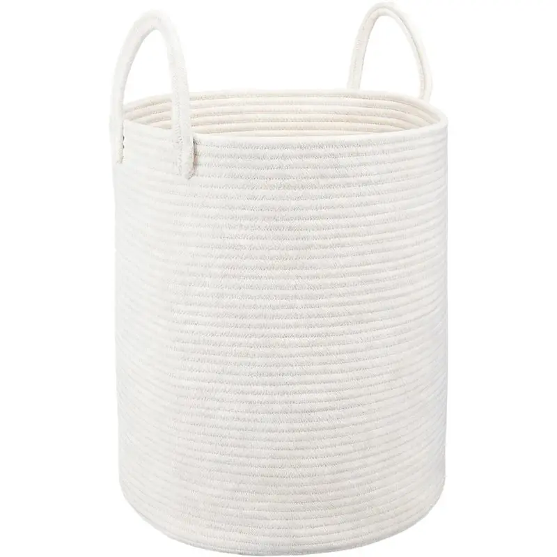 

Woven Cotton Rope Laundry Basket With Handles Tall Rope Baskets Storage Basket For Bedroom For Living Room Hamper
