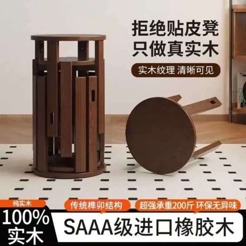 4-in-1 rubber wood stackable solid wood stool coffee table household round stool living room storage stacking music