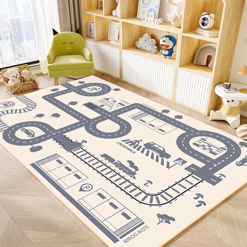 VIKAMA Educational City Traffic Map Rug Anti Slip Wear Resistant Toddler Car Track Play Mat Kids Indoor Game Bedroom Floor Decor