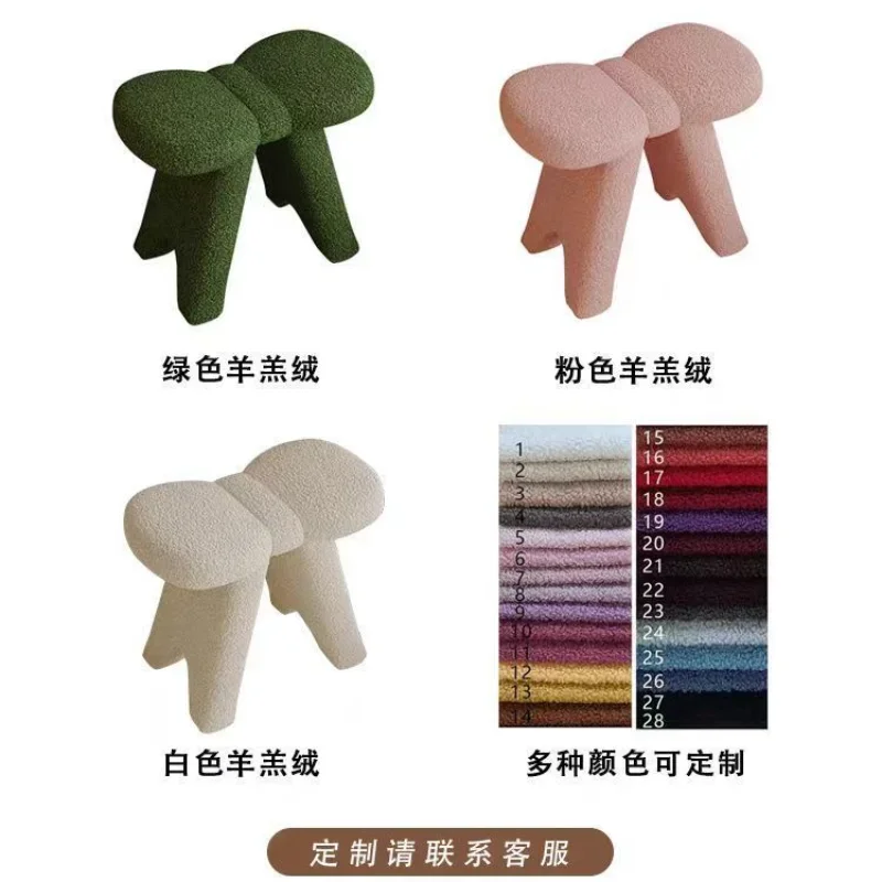 Lambswool Entrance Stool,Internet Celebrity Bow Shoe Changing Stool, Living Room and Bedroom Dressing Stool, Home Furniture