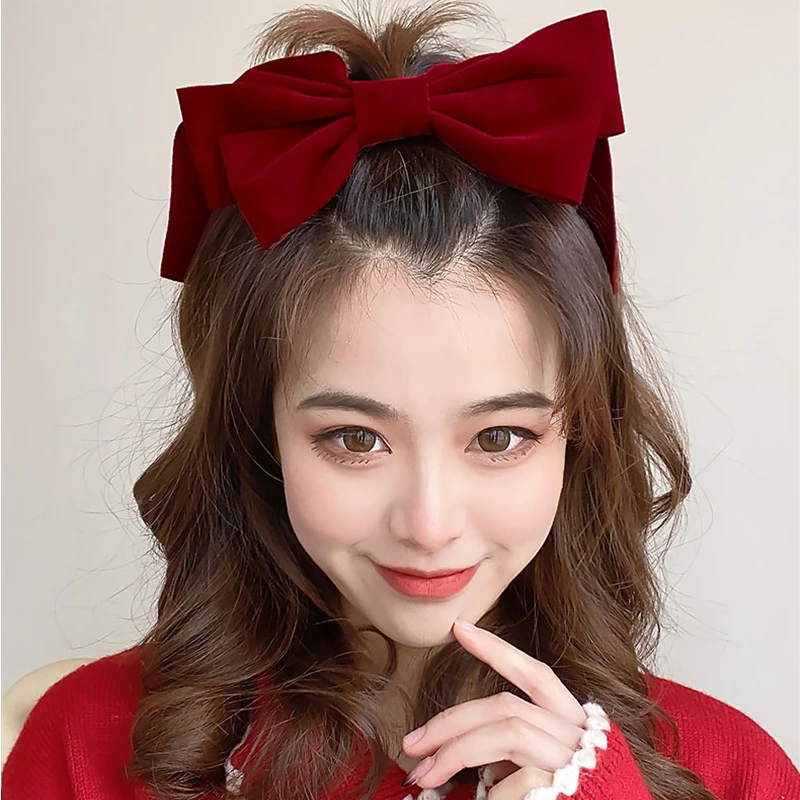 Big Bowknot Hair Clip Women Velvet Black Red Vintage Hairpins Wedding Long Ribbon Korean Hair Pin Barrette Fashion Girl Headwear