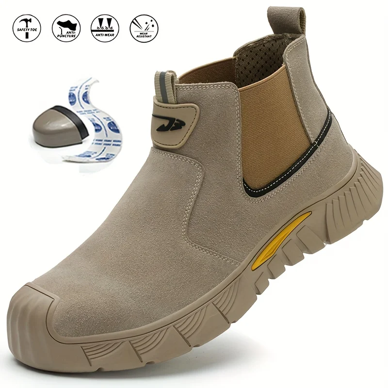 

Мужские рабочие ботинки больших размеров из коровьей кожи с верхним стальным носком и устойчивым к проколам, удобные нескользящие повседневные прочные резиновые сапоги Sol