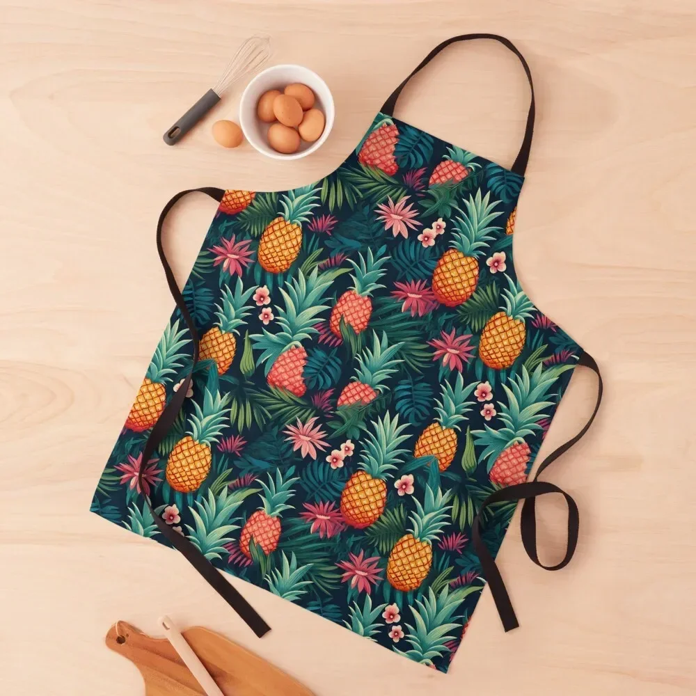 Tropical Pineapple Array - Ananas and flowers in Rainforest Apron Woman Work Hairdressing Apron